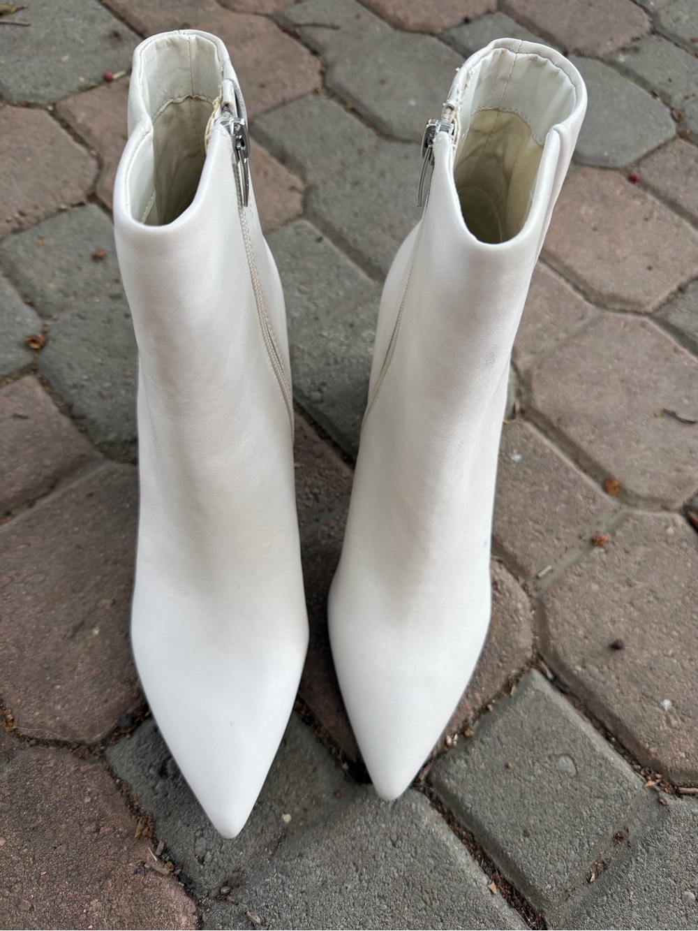Marc Fisher White Pointed-Toe Ankle Booties with Side Zip - Size 10